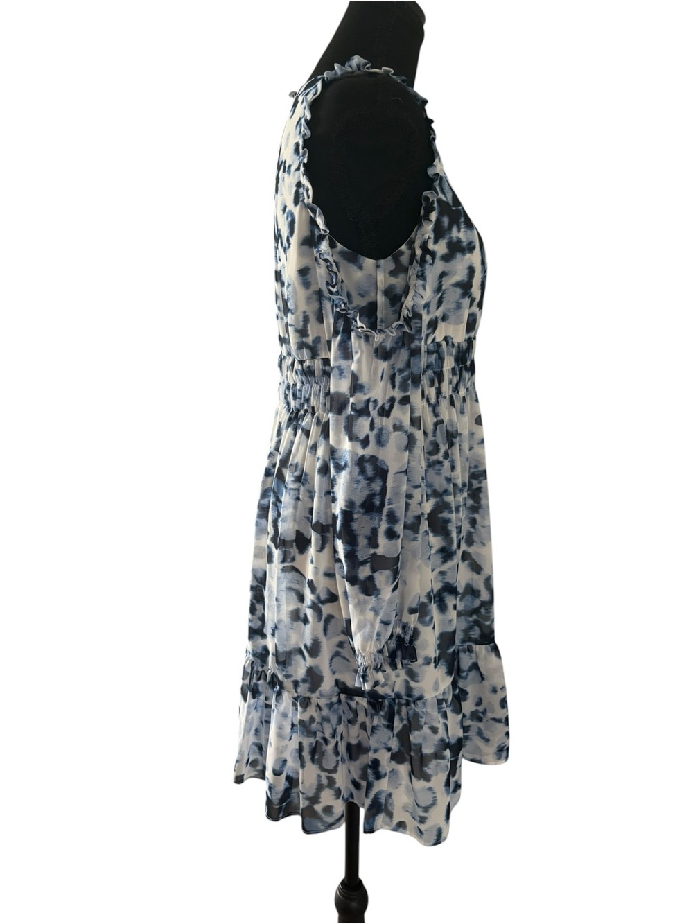 Eliza J Blue and White Cold-Shoulder Tie-Dye Mini Dress - Picture 5 of 10